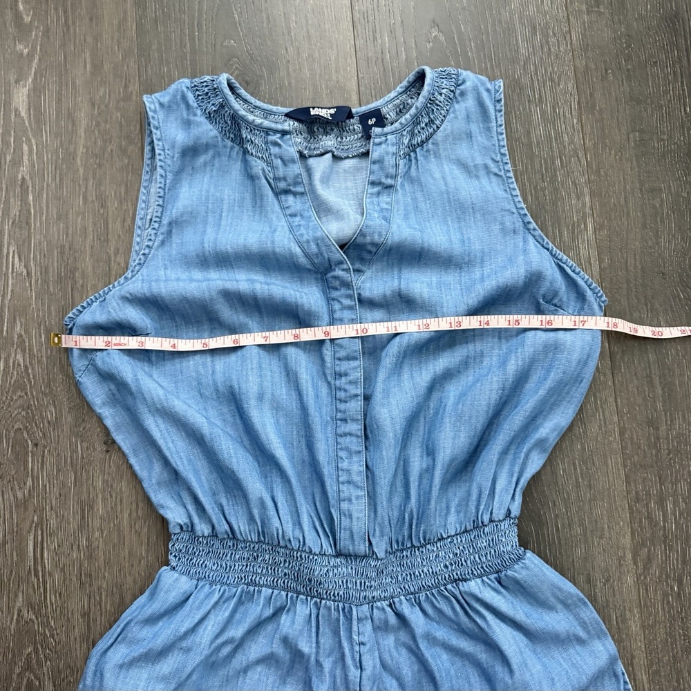 Lands End Blue Chambray Wide Leg 6P Jumpsuit Cottage Boho Resort Travel Coastal - Picture 4 of 11